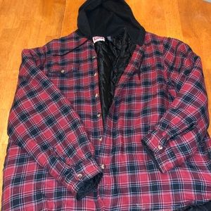 Red black and white plaid button up jacket